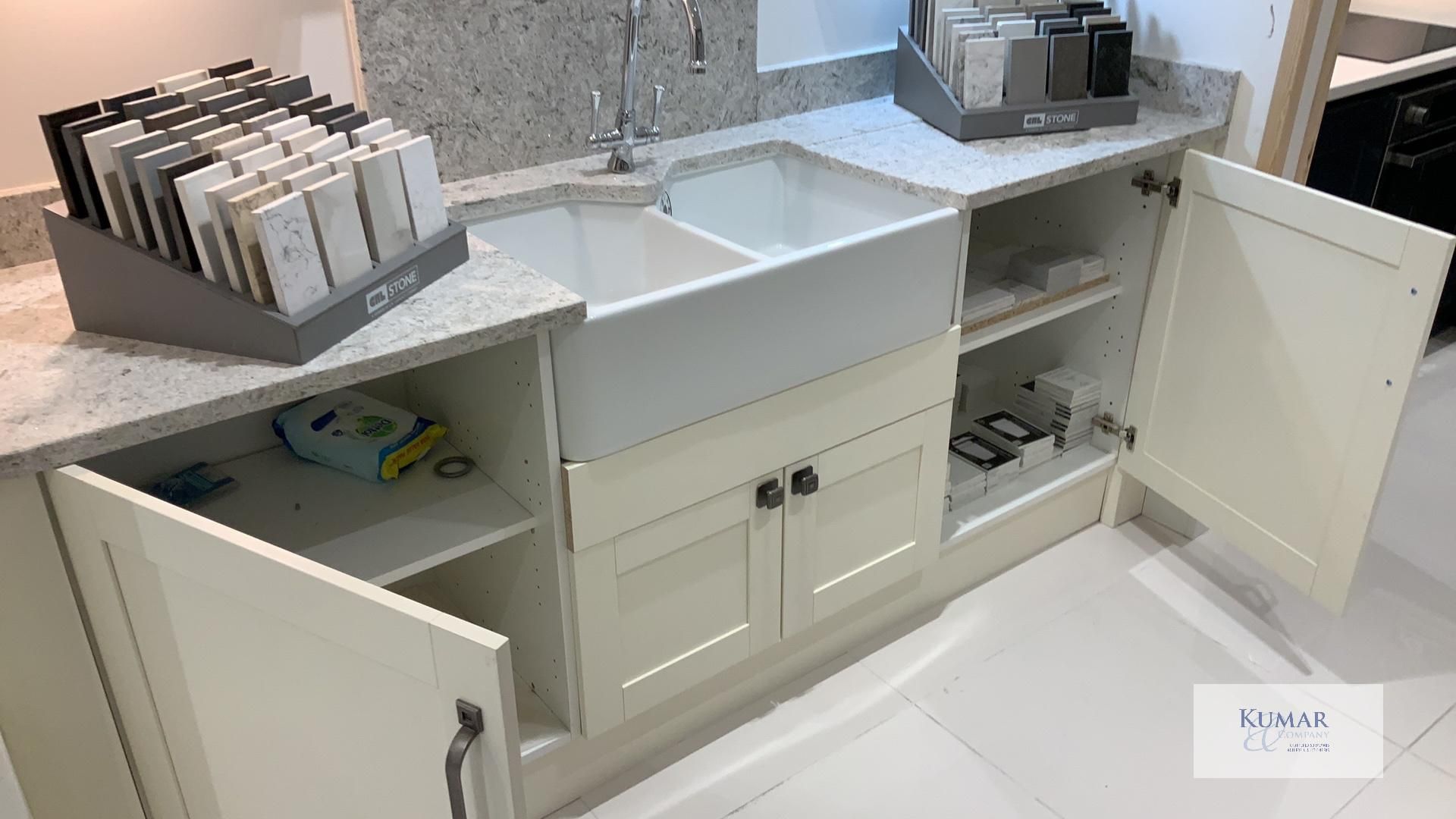 Cream Display Kitchen with Quartz Worktop, Twin Bowl Belfast Sink with Stainless Steel Mixer Tap - - Image 10 of 11