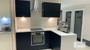 L Shaped - Display Kitchen with Stainless Steel Extractor, Russel Hobbs Ceramic Hob and Quartz