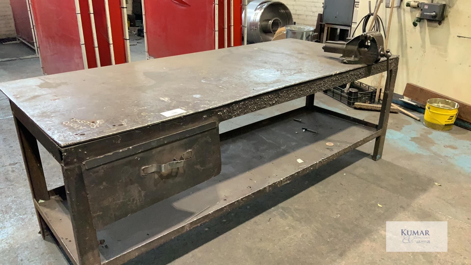 Welded Mild Steel Work Bench with Vice - Dimensions 244cm x 107cm x 85cm Height - Please Note Does - Image 2 of 5