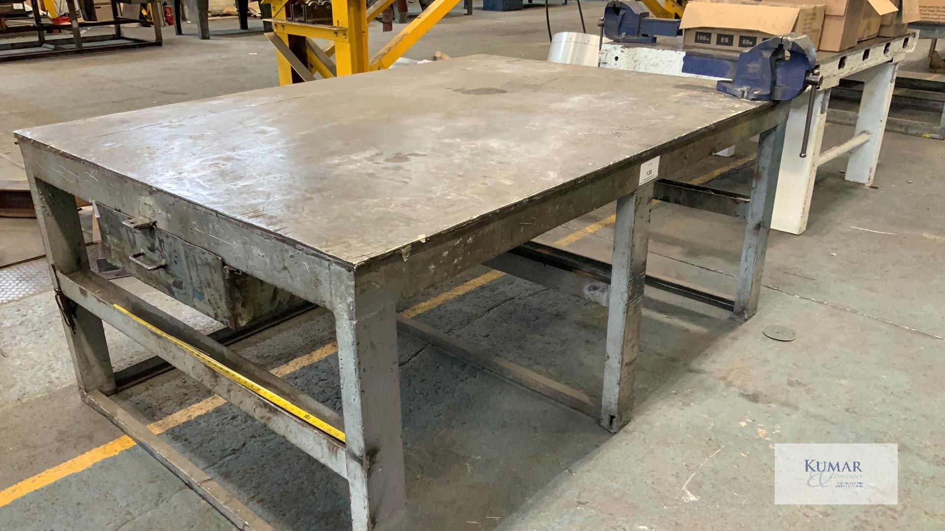 Welded Mild Steel Work Bench with Record No.Vice- Dimensions 214cm x 154cm x 92cm -Please Note - Image 2 of 5