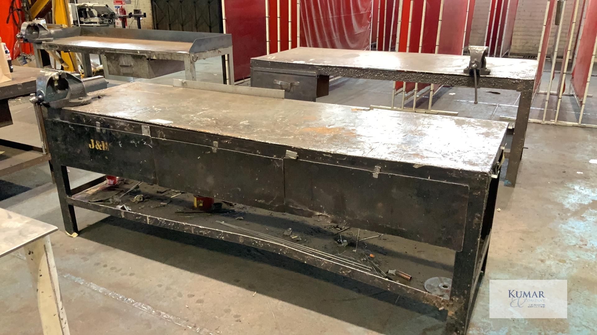 Welded Mild Steel Work Bench with Vice - Dimensions 244cm x 76cm x 85cm Height - Please Note Does - Image 3 of 4