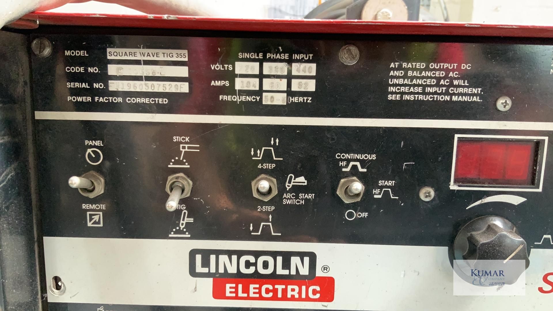 Lincoln Electric Tig 355 Square Wave AC/DC Tig & Stick Arc Welding Power Source, Serial No. - Image 5 of 13