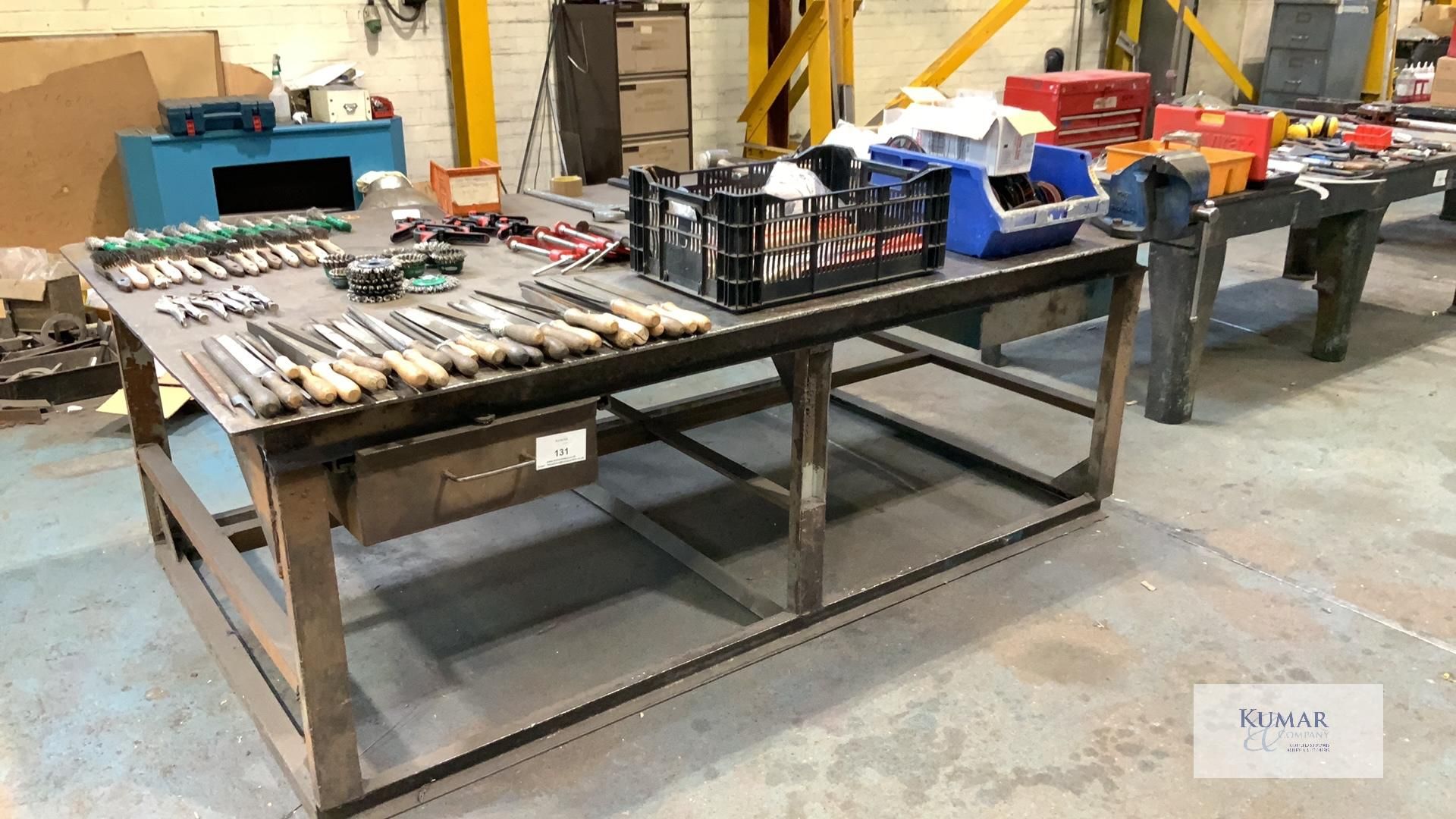 Large Welding Table with Bench Vice - Dimensions 244cm x 153cm x 85cm Height - Please Note Does