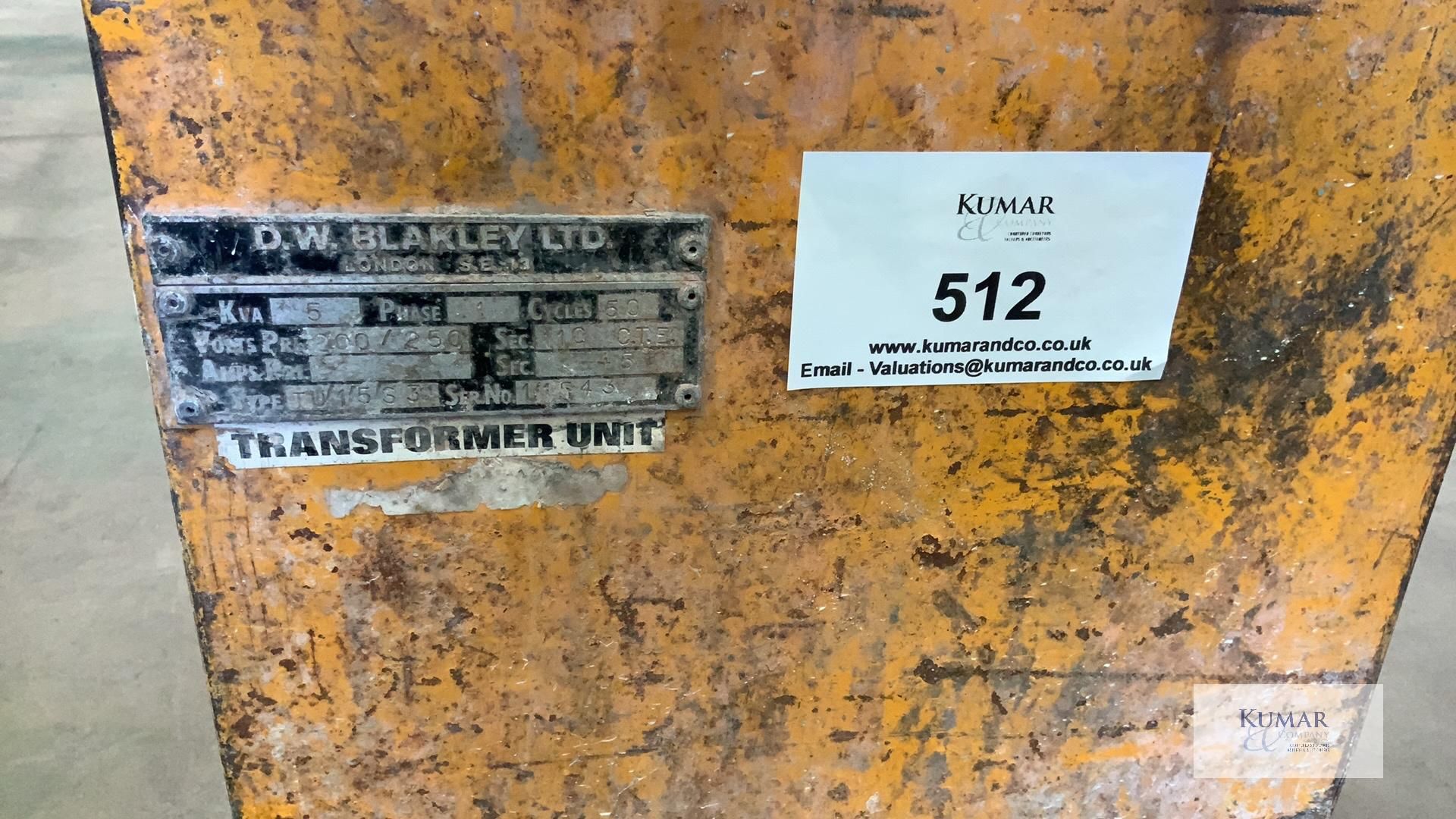 DW Blakley 5 KVA Single Phase Transformer, Serial No. 11543 - Please Note This Lot is Located in - Image 6 of 7