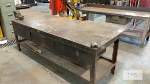 Welded Mild Steel Work Bench with Vice- Dimensions 244cm x 107cm x 85cm Height - Does Not Include
