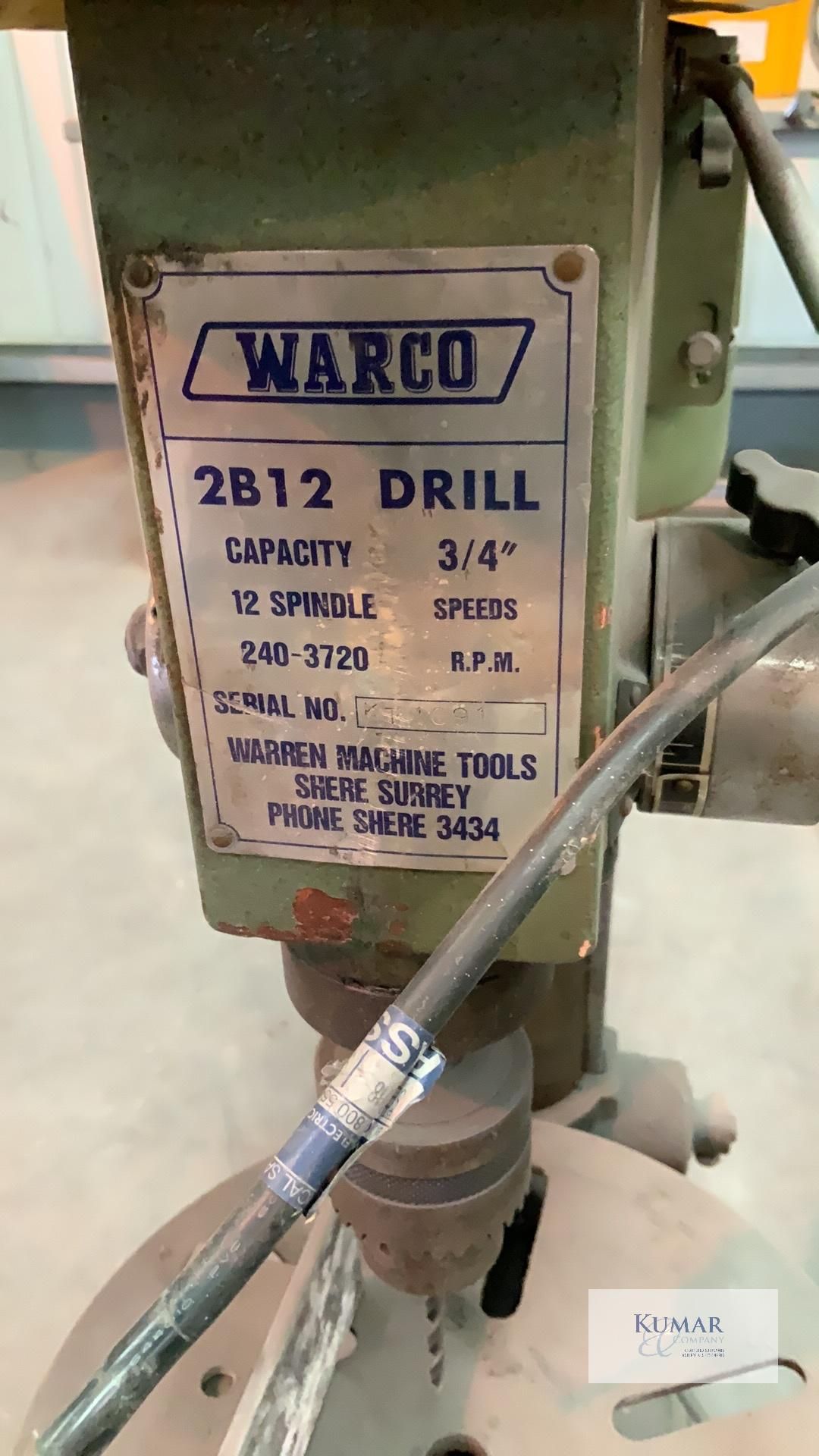 Warco 2B12 Pedestal drill - Please Note This Lot is Located in Huthwaite and the Collection Day is - Image 3 of 6