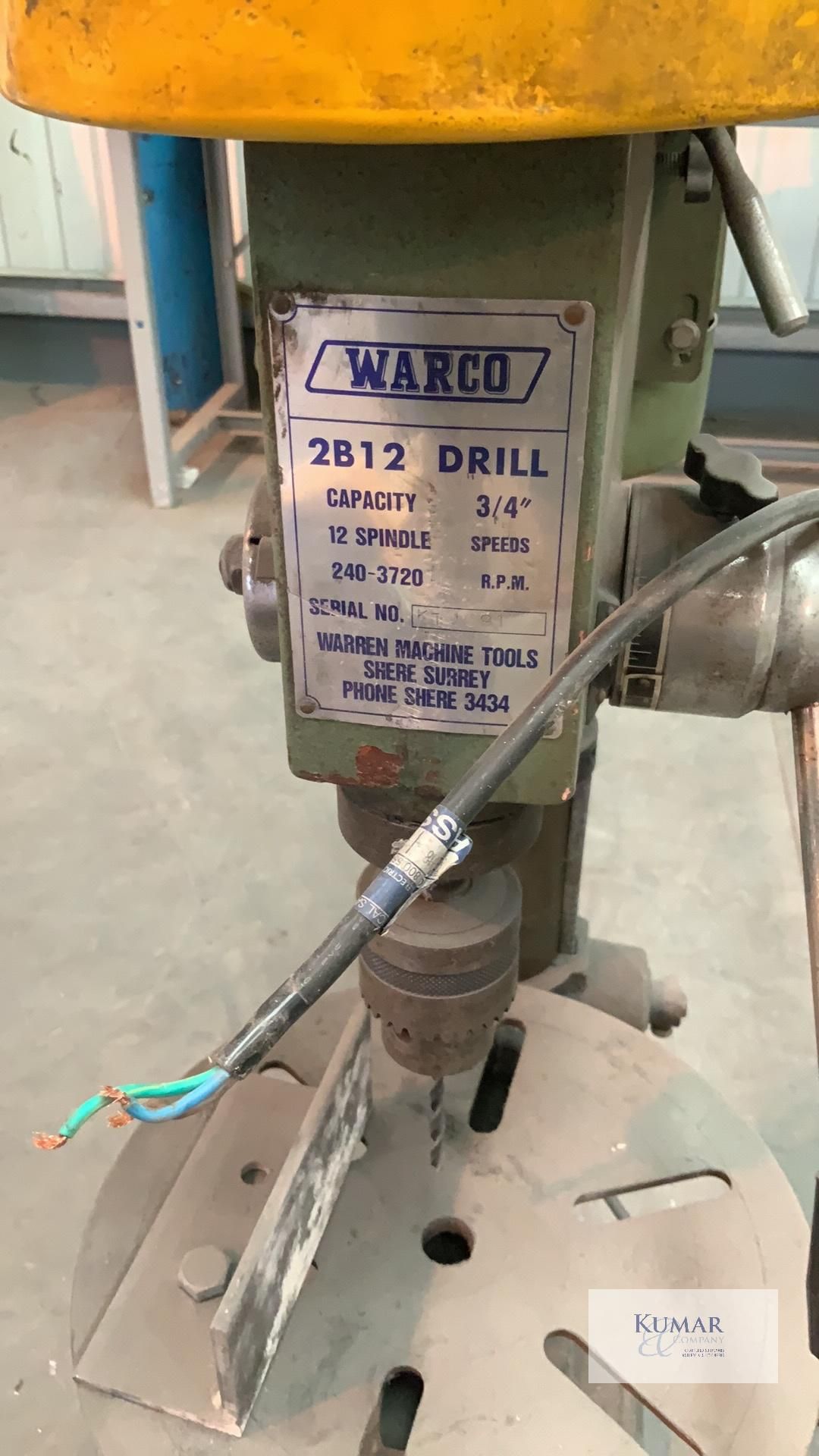 Warco 2B12 Pedestal drill - Please Note This Lot is Located in Huthwaite and the Collection Day is - Image 2 of 6