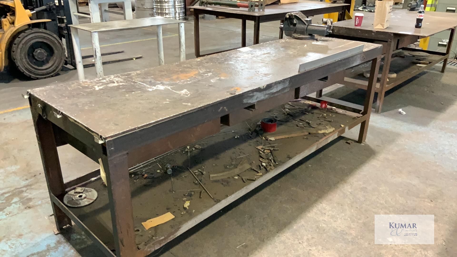 Welded Mild Steel Work Bench with Vice - Dimensions 244cm x 76cm x 85cm Height - Please Note Does - Image 4 of 4