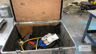 Large Storage Box Containing Various Electrical Extension Cables, Testers and Sockets Etc