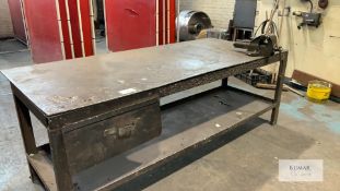 Welded Mild Steel Work Bench with Vice - Dimensions 244cm x 107cm x 85cm Height - Please Note Does