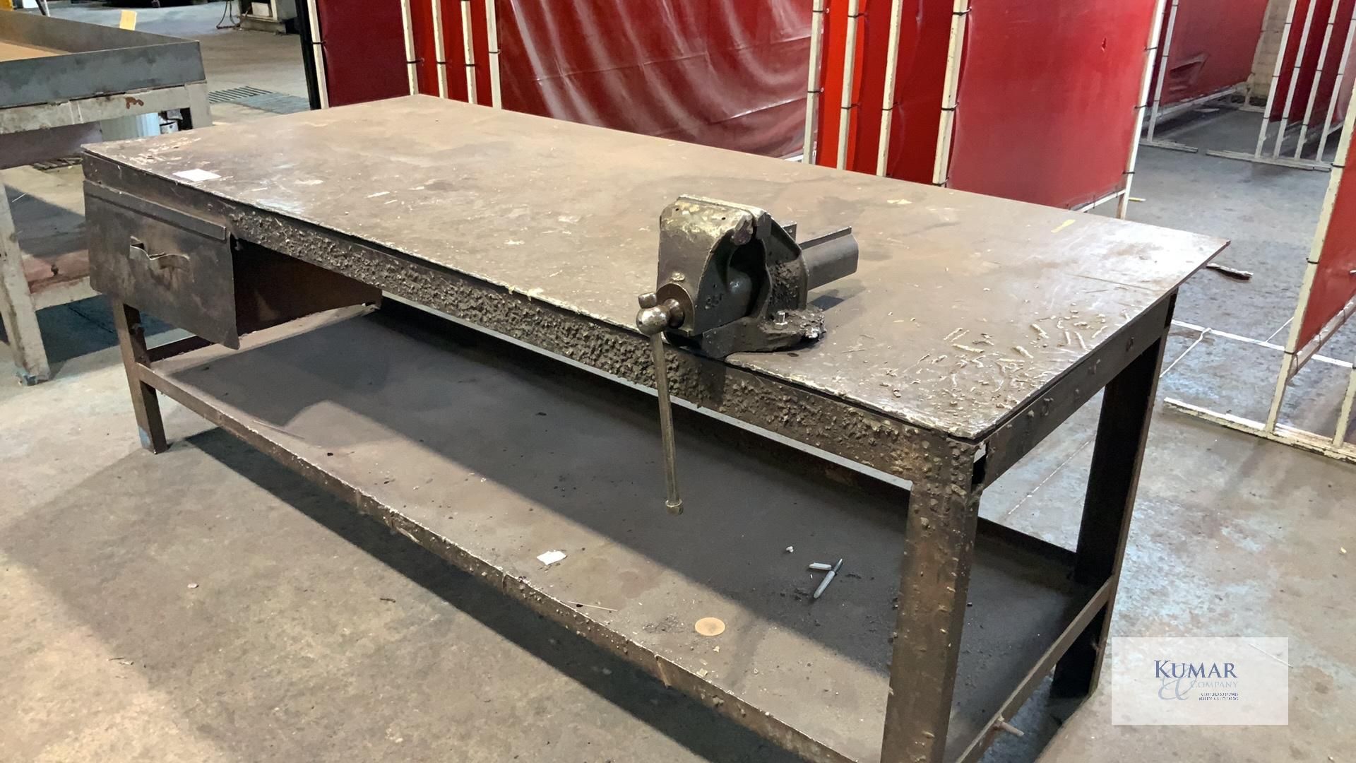 Welded Mild Steel Work Bench with Vice - Dimensions 244cm x 107cm x 85cm Height - Please Note Does - Image 3 of 5