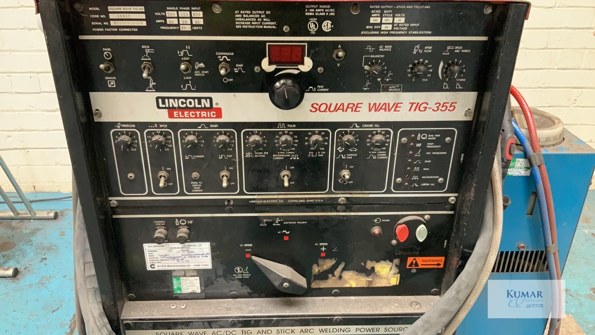 Lincoln Electric Tig 355 Square Wave AC/DC Tig & Stick Arc Welding Power Source, Serial No. - Bild 3 aus 12