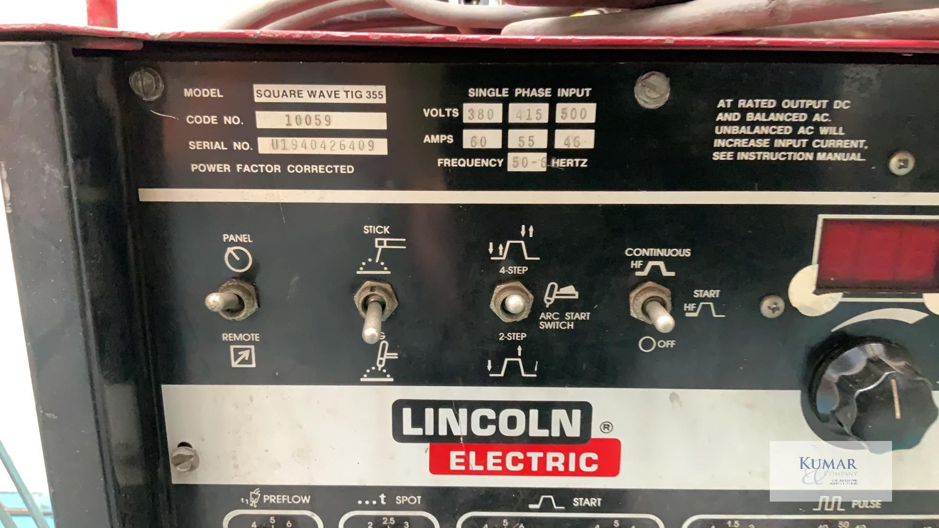 Lincoln Electric Tig 355 Square Wave AC/DC Tig & Stick Arc Welding Power Source, Serial No. - Bild 4 aus 12