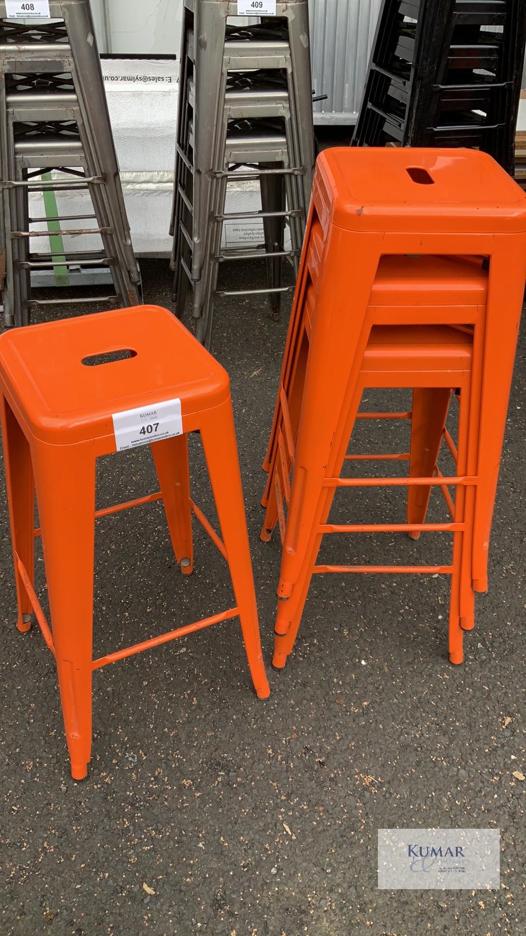 Set of 4 Callie backless metal bar stools in orange 765mm high