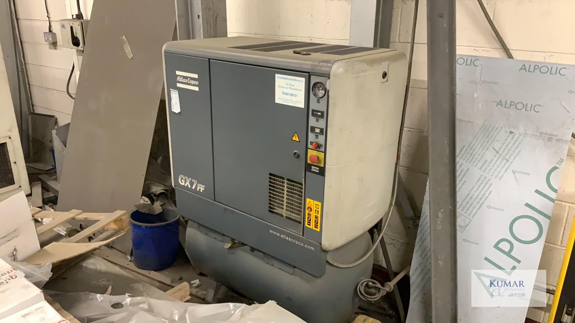 Atlas Copco GX7 FF Receiver Mounted Packaged Screw Compressor, 20650 Hours (Located In Unit 1)