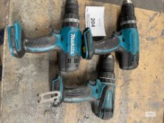 3: Makita DHP453 Battery Drills - No Batteries or Charger