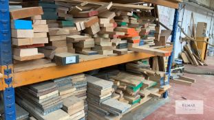 Contents of racking. Qty of cut woods, including walnut, oak, cherry, ash, beech, birch and