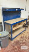 Blue work station and bench 1500mm x 580mm x 1600mm