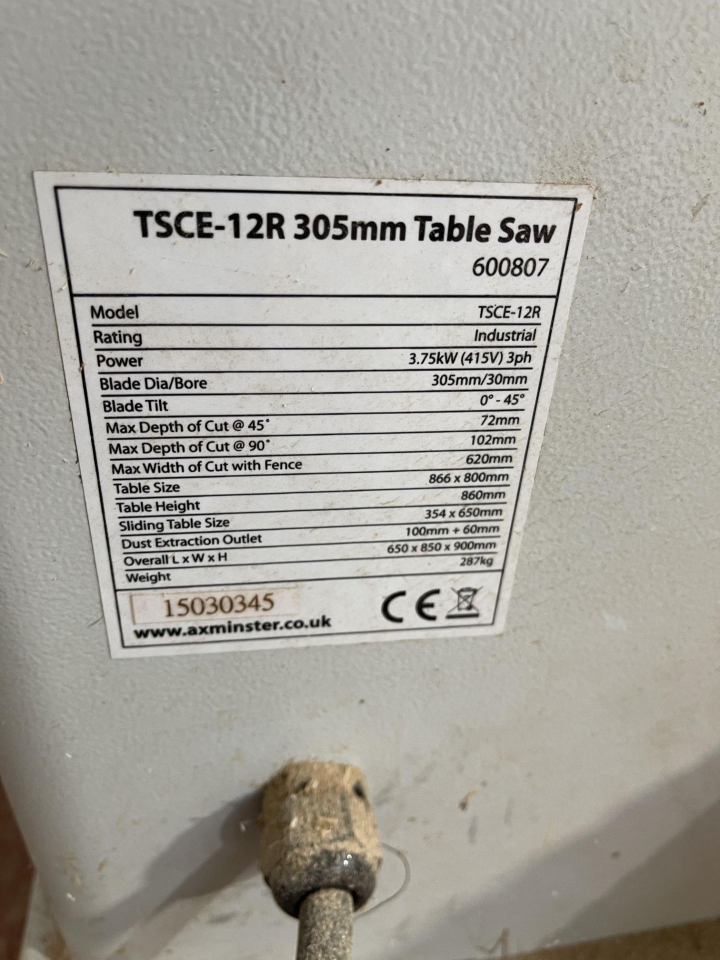 Axminster TSCE-12R 305mm Table Saw, Serial No. 15030345, 3 Phase - Image 2 of 5