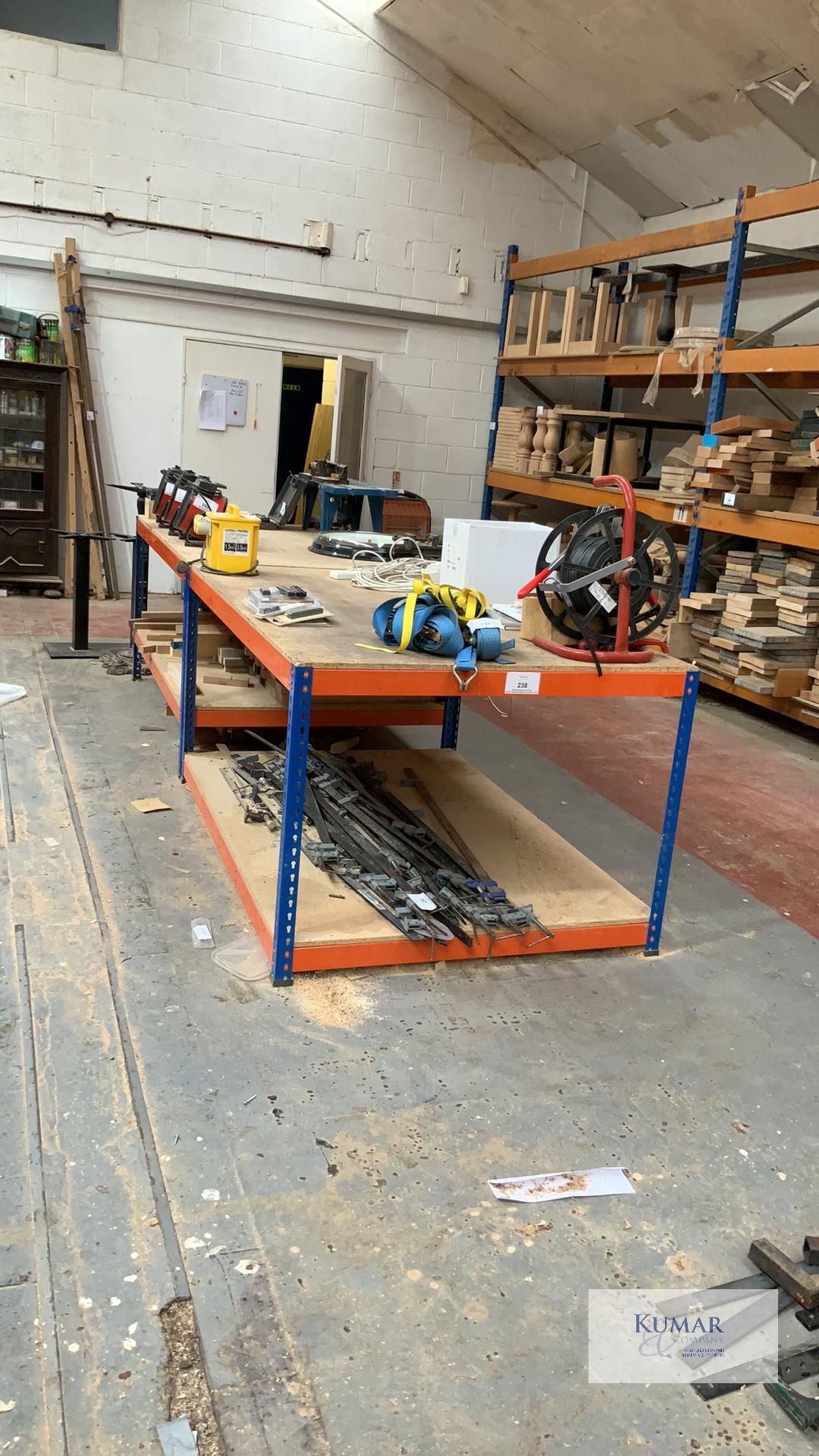 2: orange and blue work benches, 6 foot by 4 foot each CONTENTS NOT INCLUDED - Image 4 of 4