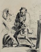 Zeichner, wohl 19. Jh.: Mann, ein schreiendes Baby im Arm haltend