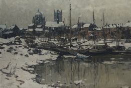 Hambüchen, Wilhelm:  Blick auf den Neusser Hafen im Winter