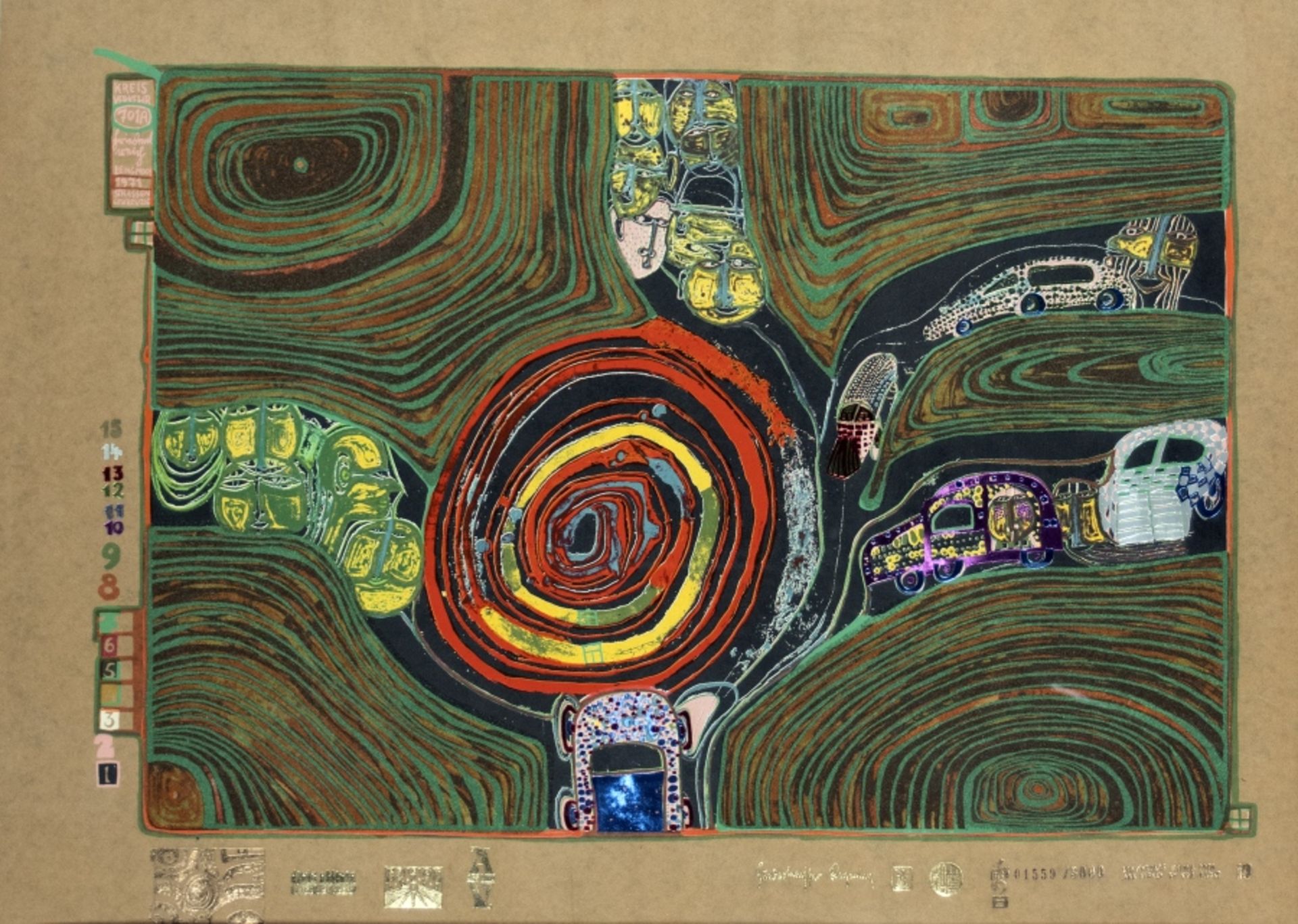 Hundertwasser, Friedensreich:  Kreisverkehr der Straßengekreuzigten