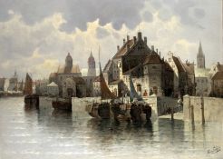 Siegen, August von:  Segelboote an der Hafenstadt