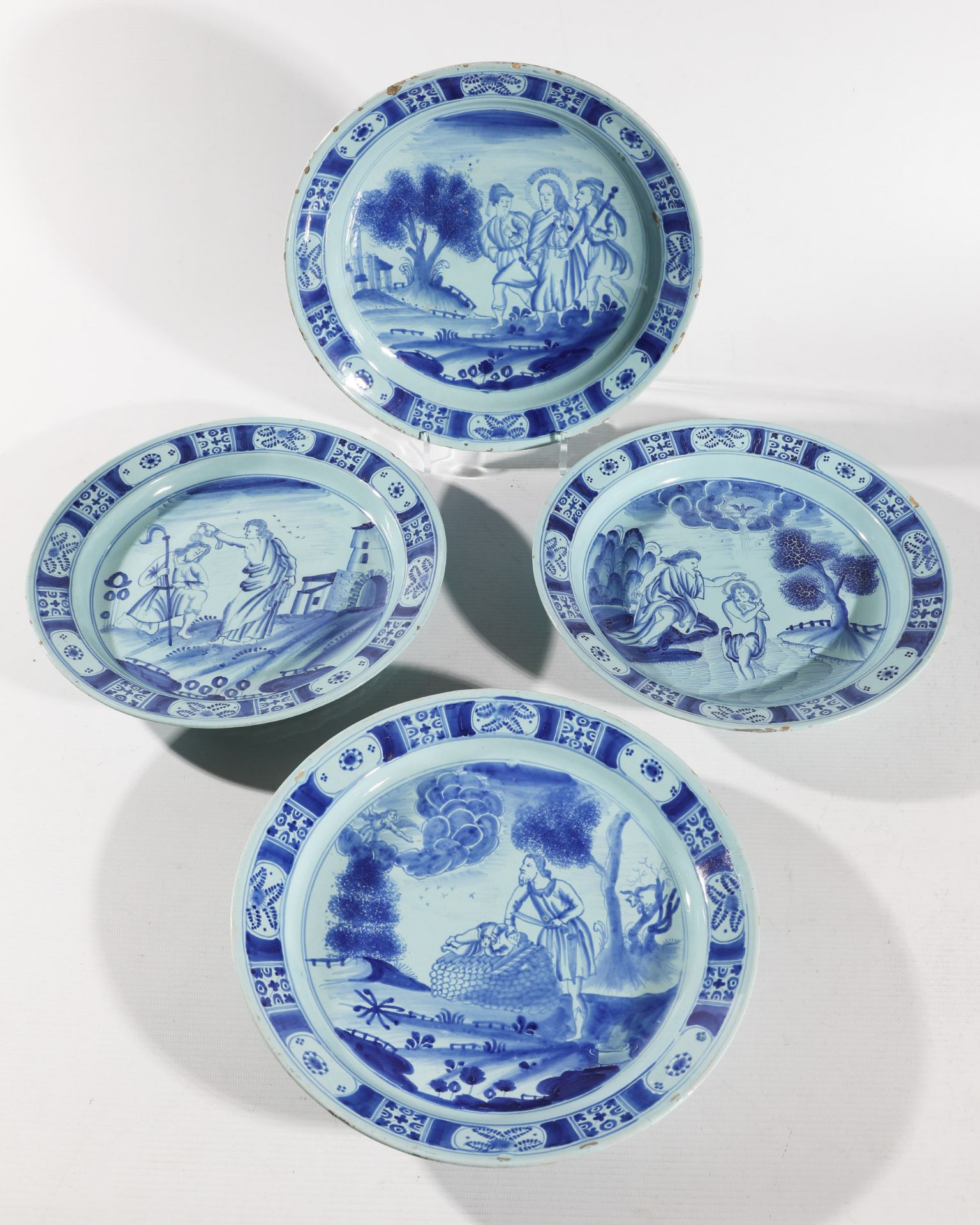 4 large Dutch Delft plates with biblical scenes