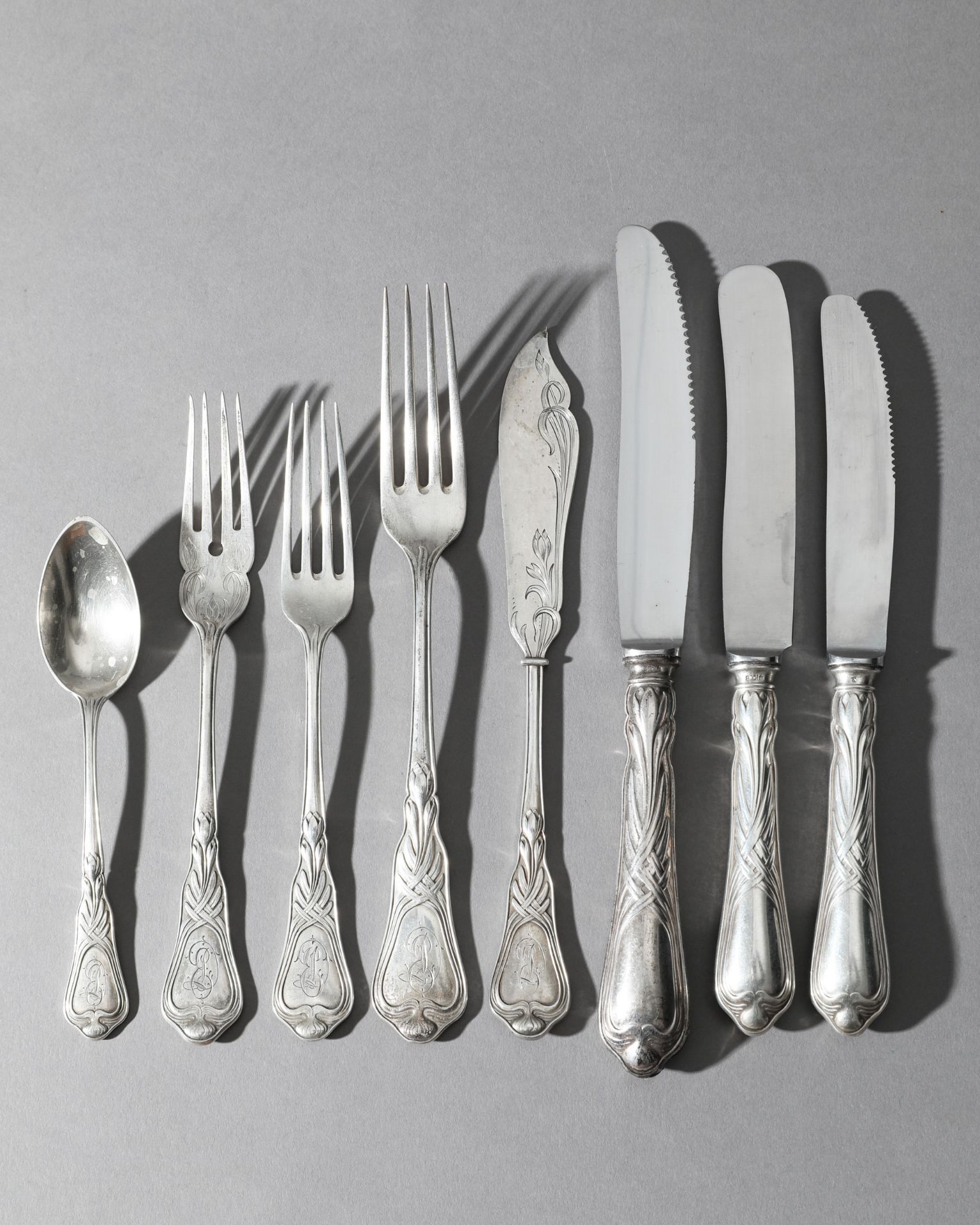 Heinrich Vogeler, Wilkens, Silver Fish Cutlery and Cutlery Herbstzeitlose, 48 pieces - Image 3 of 7