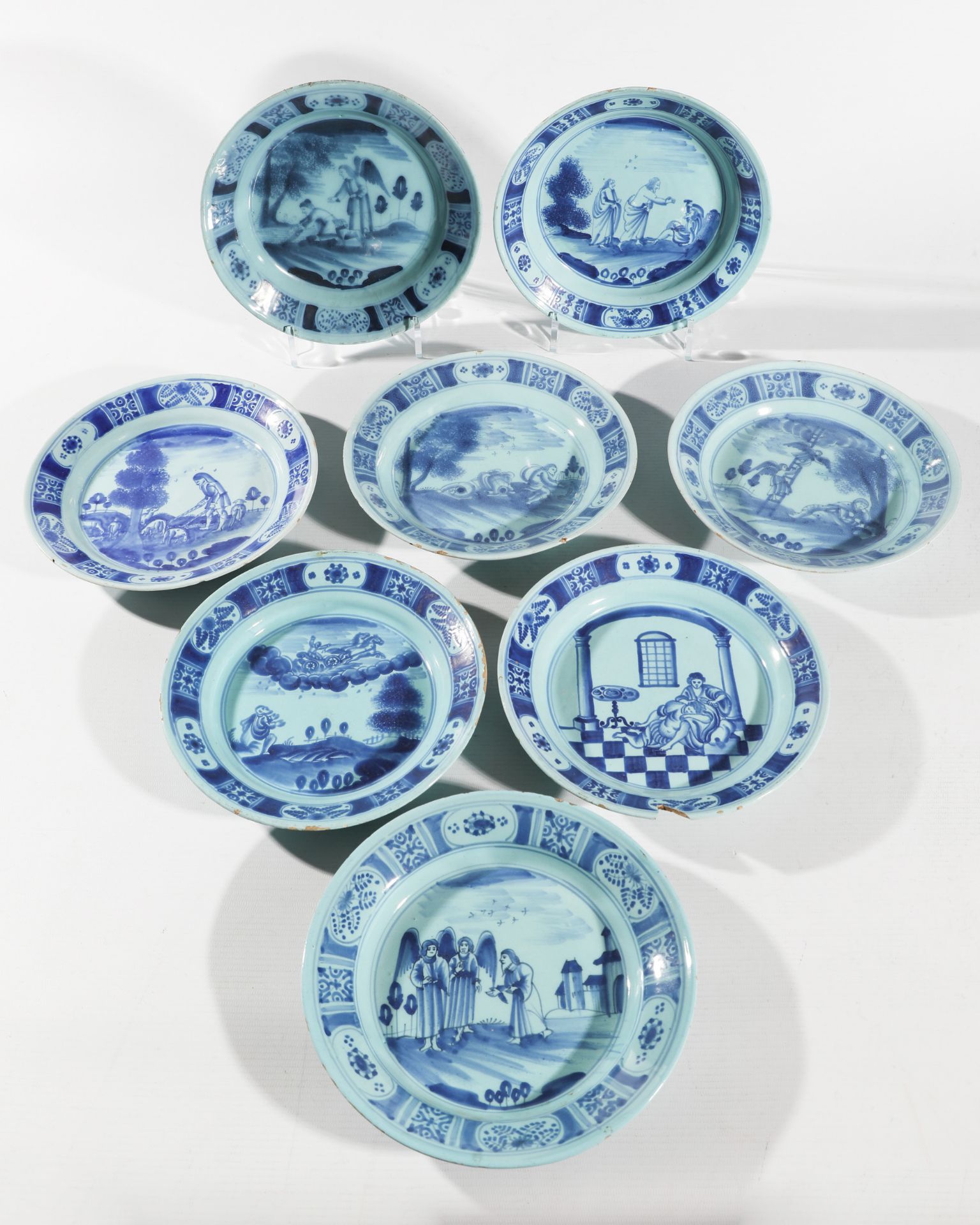 8 Dutch Delft plates with biblical scenes