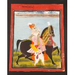 Miniature painting with Maharaja and horse, prob. Rajasthan/ Mewar
