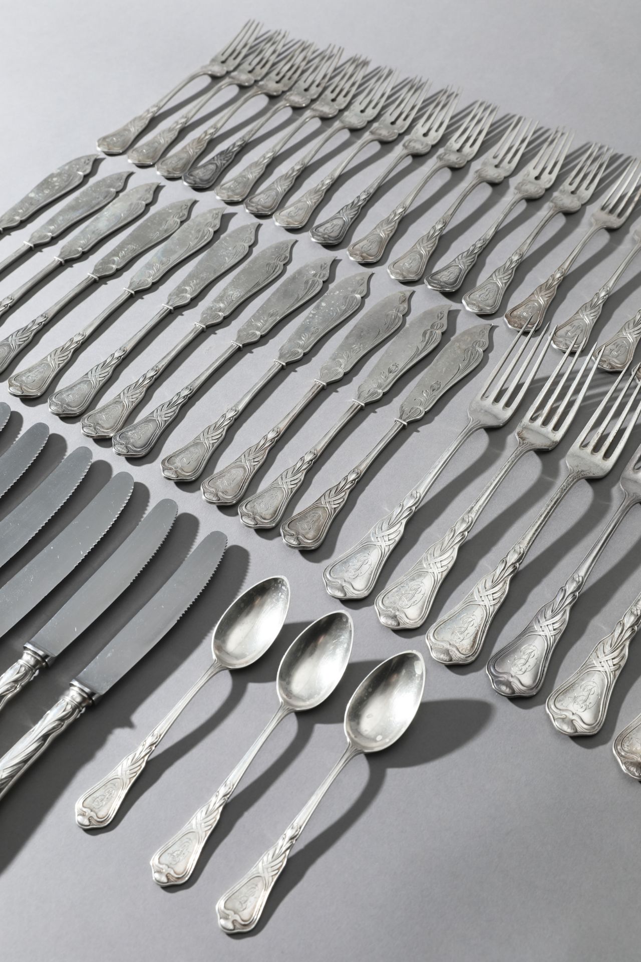 Heinrich Vogeler, Wilkens, Silver Fish Cutlery and Cutlery Herbstzeitlose, 48 pieces