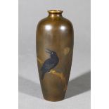 Bronze Vase with crow, gold inlay, Meiji