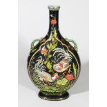 Large handled Vase with woman wearing Kimono and chicken