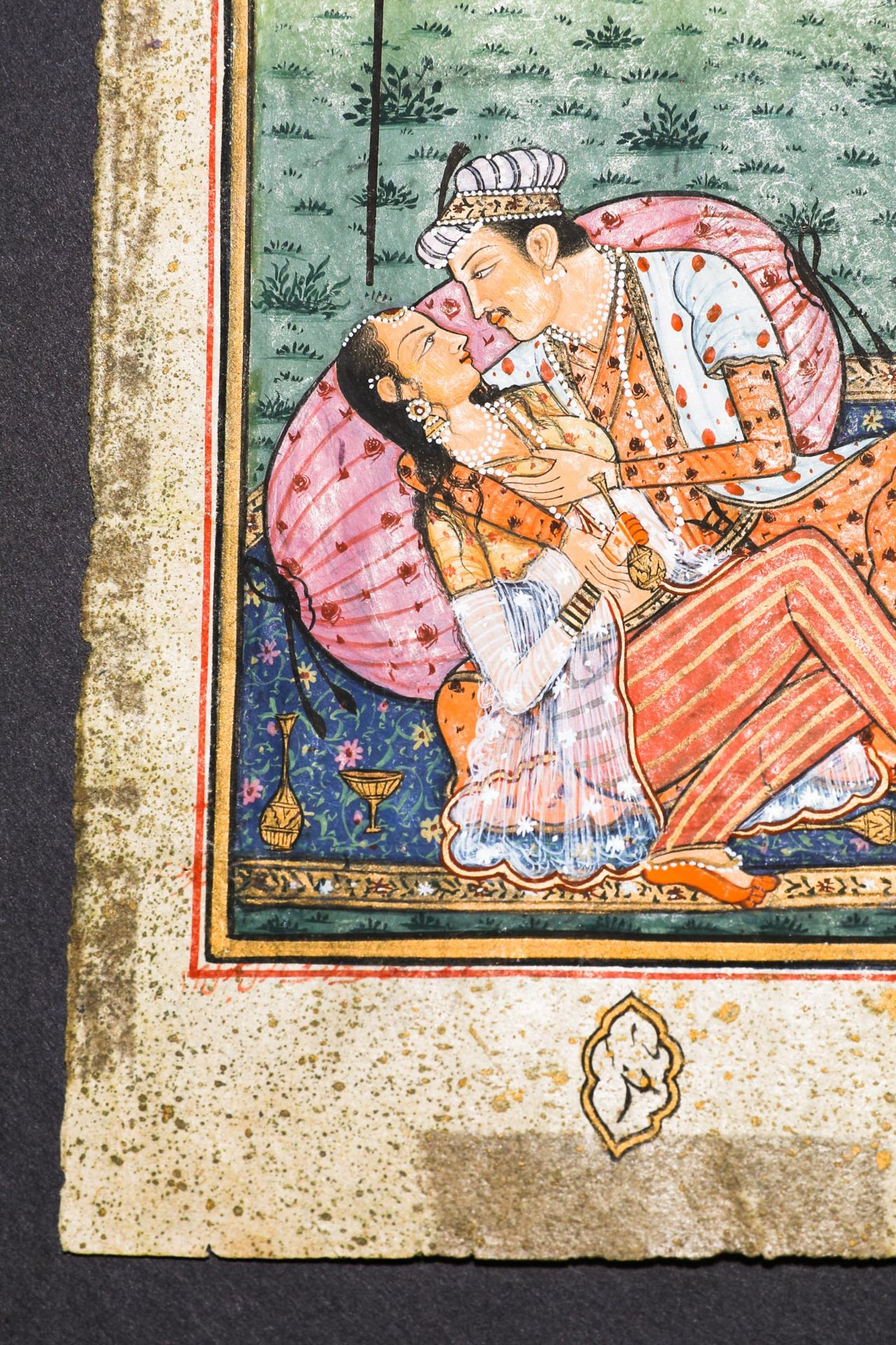 Indian miniature painting manuscript with couple on a terrasse - Bild 2 aus 5