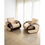 2 very rare large Art Déco Lounge Chairs with curved Armrests