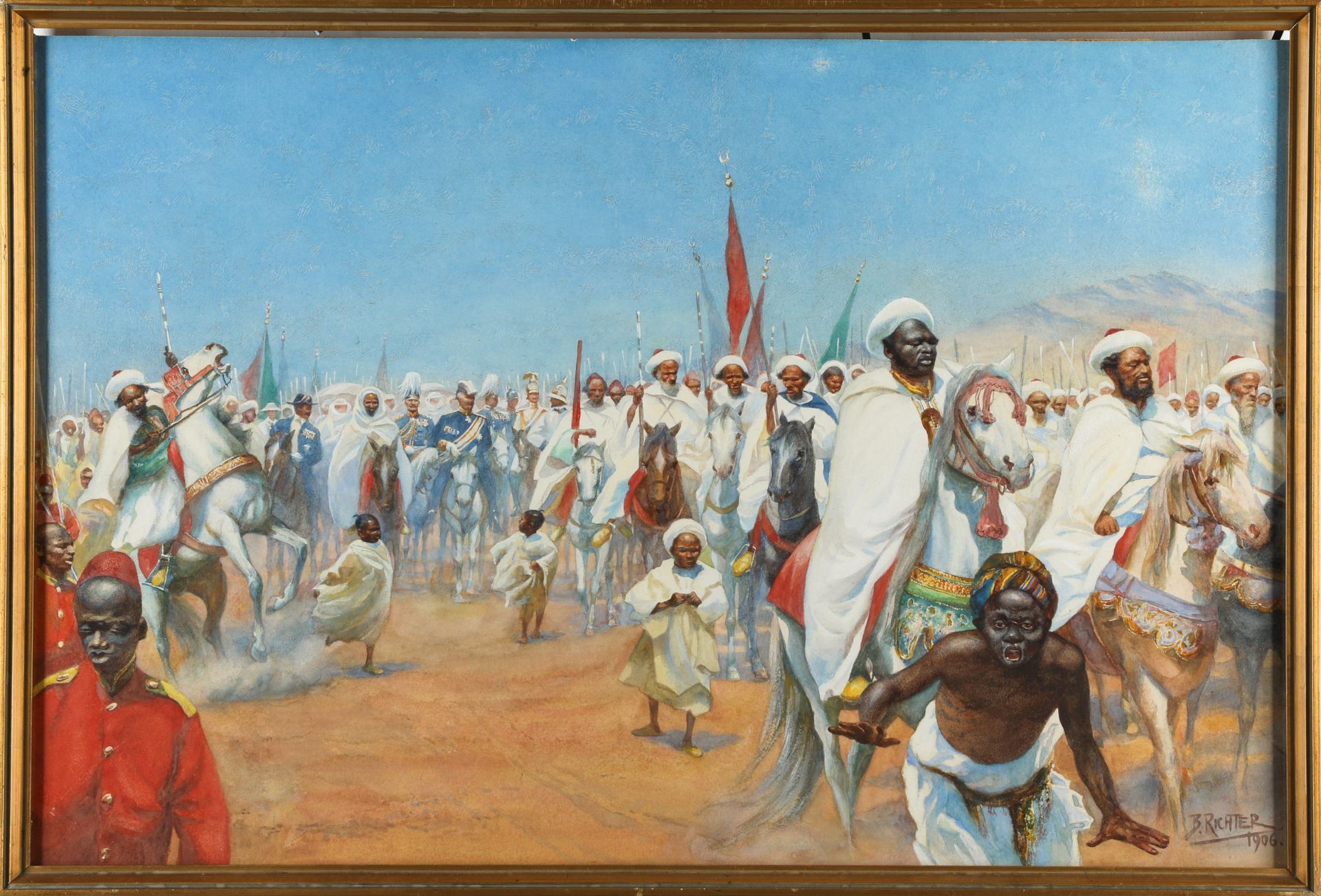 Bruno Richter, Entry of the German delegation into Fez, Count von Tattenbach 1905, watercolours