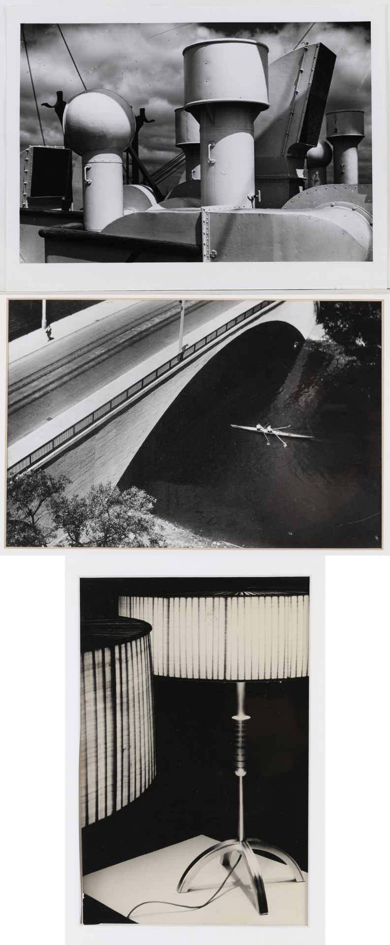 Hans Finsler, 3 photographs (tablelamps, the bridge, ventilators)