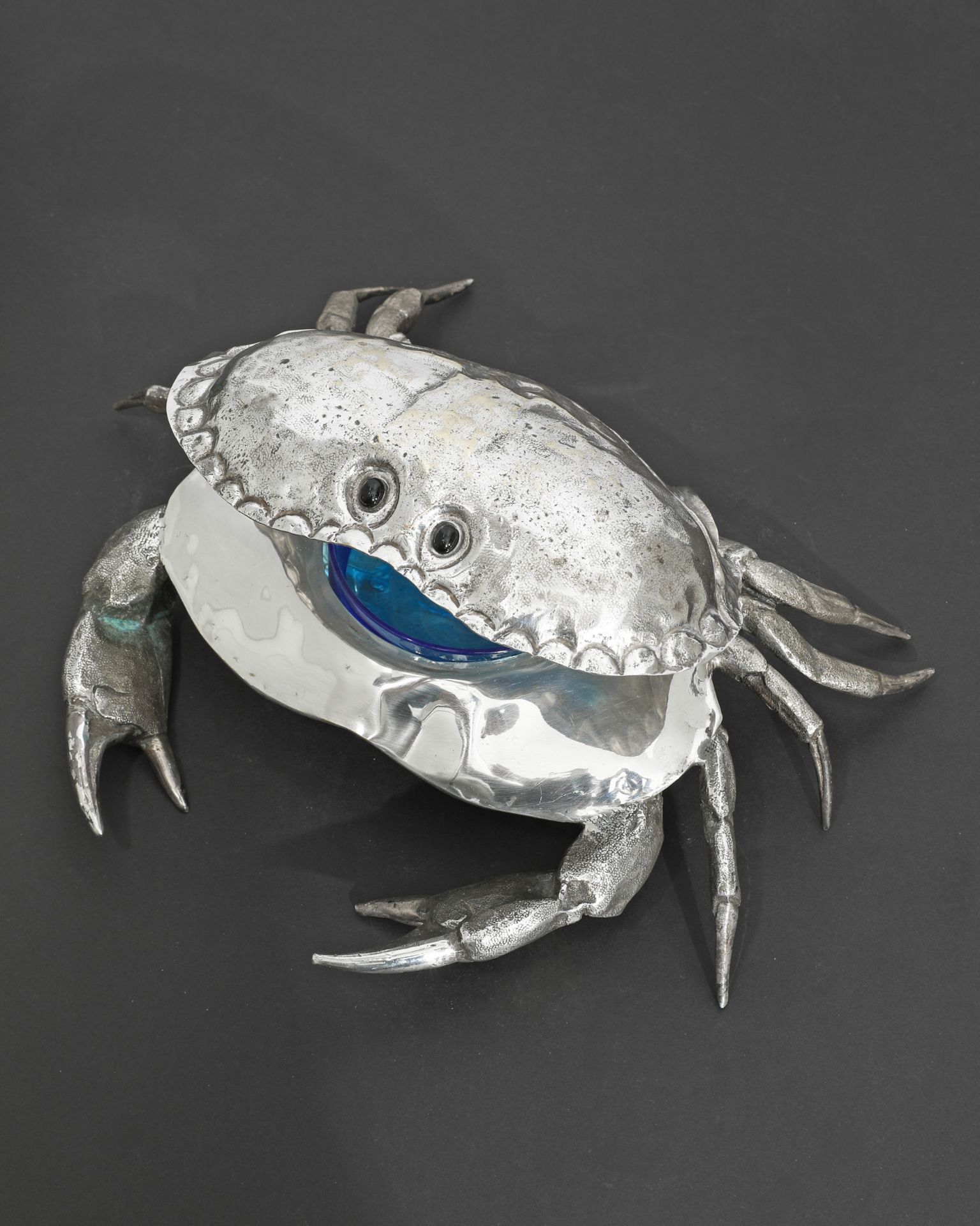 Franco Lapini, King Crab Caviar Bowl, Silver plated, Italy 1970s
