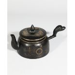 Teapot with metal inlays late Qing Dynasty, with bats and peaches