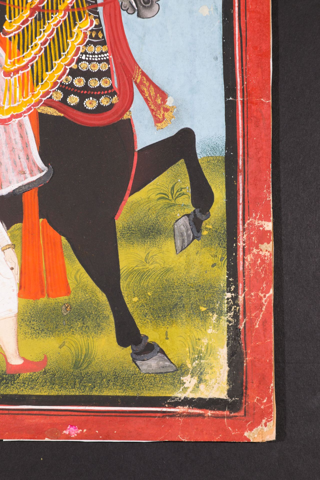 Miniature painting with Maharaja and horse, prob. Rajasthan/ Mewar - Bild 3 aus 7