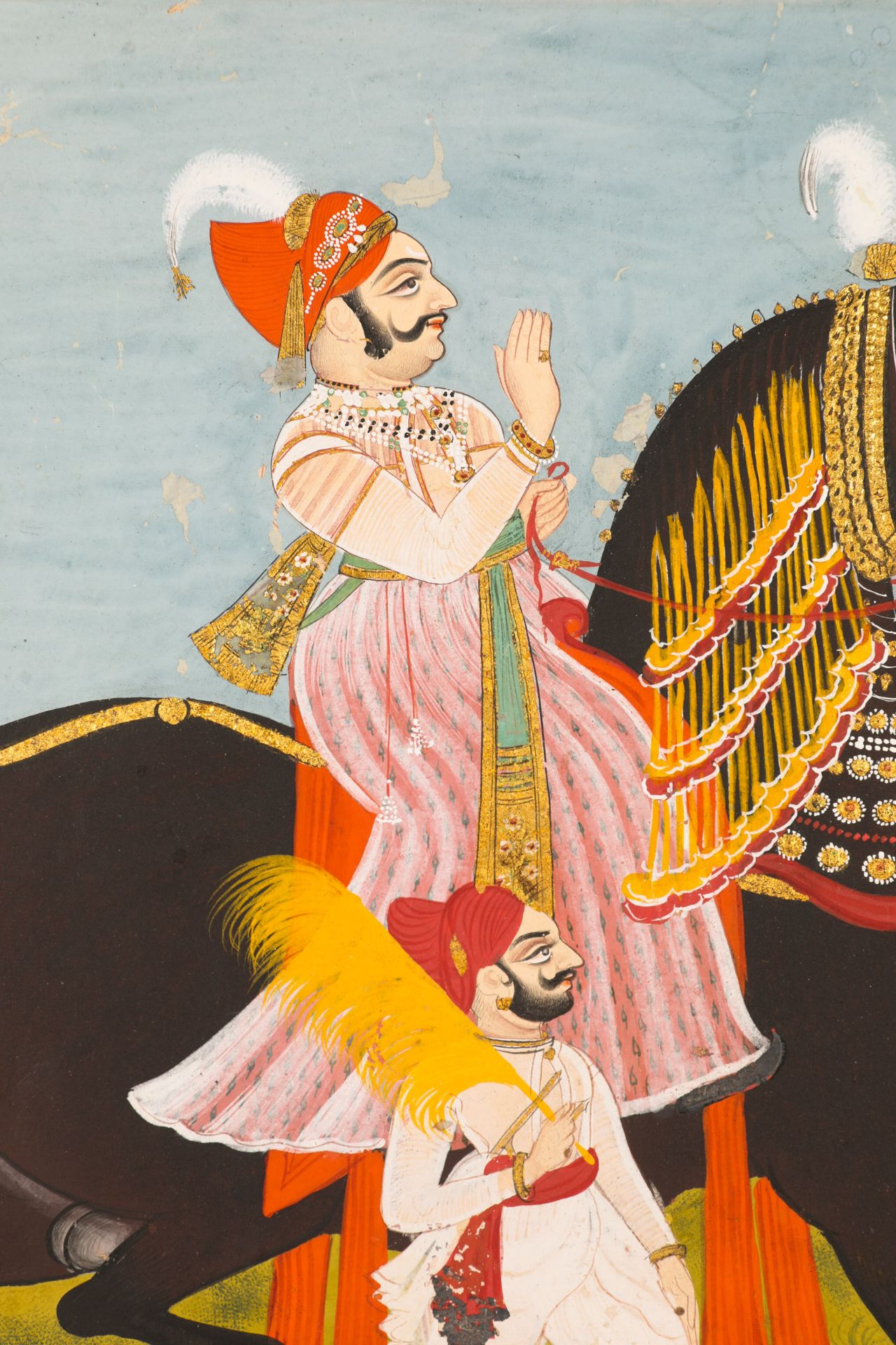 Miniature painting with Maharaja and horse, prob. Rajasthan/ Mewar - Bild 4 aus 7