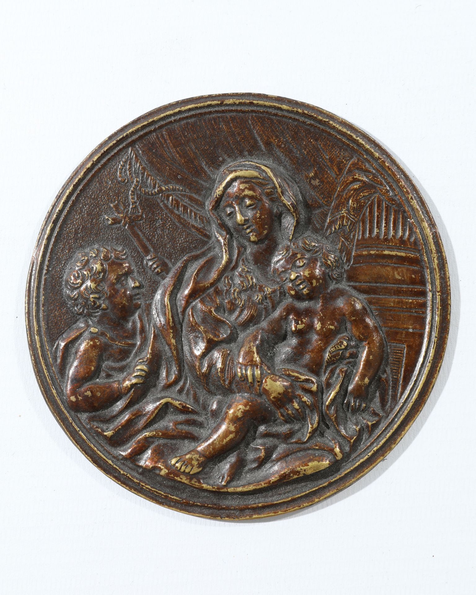 Bronze Tondo/ Medal/ Plaque Virgin with christ and boy John