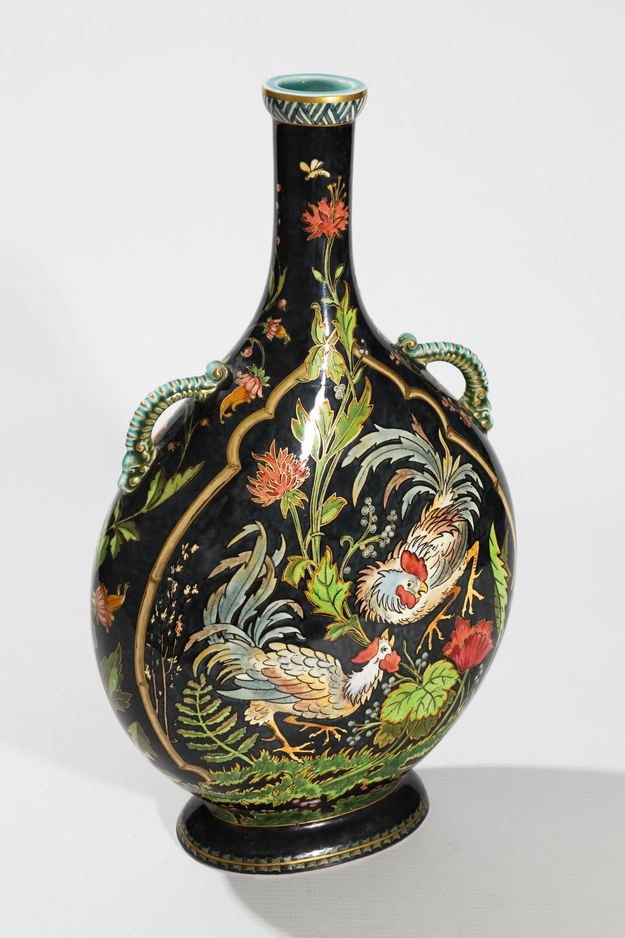 Large handled Vase with woman wearing Kimono and chicken - Bild 2 aus 7