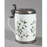 Early Meissen Böttger-Porcelain beer mug with silver lid about 1715