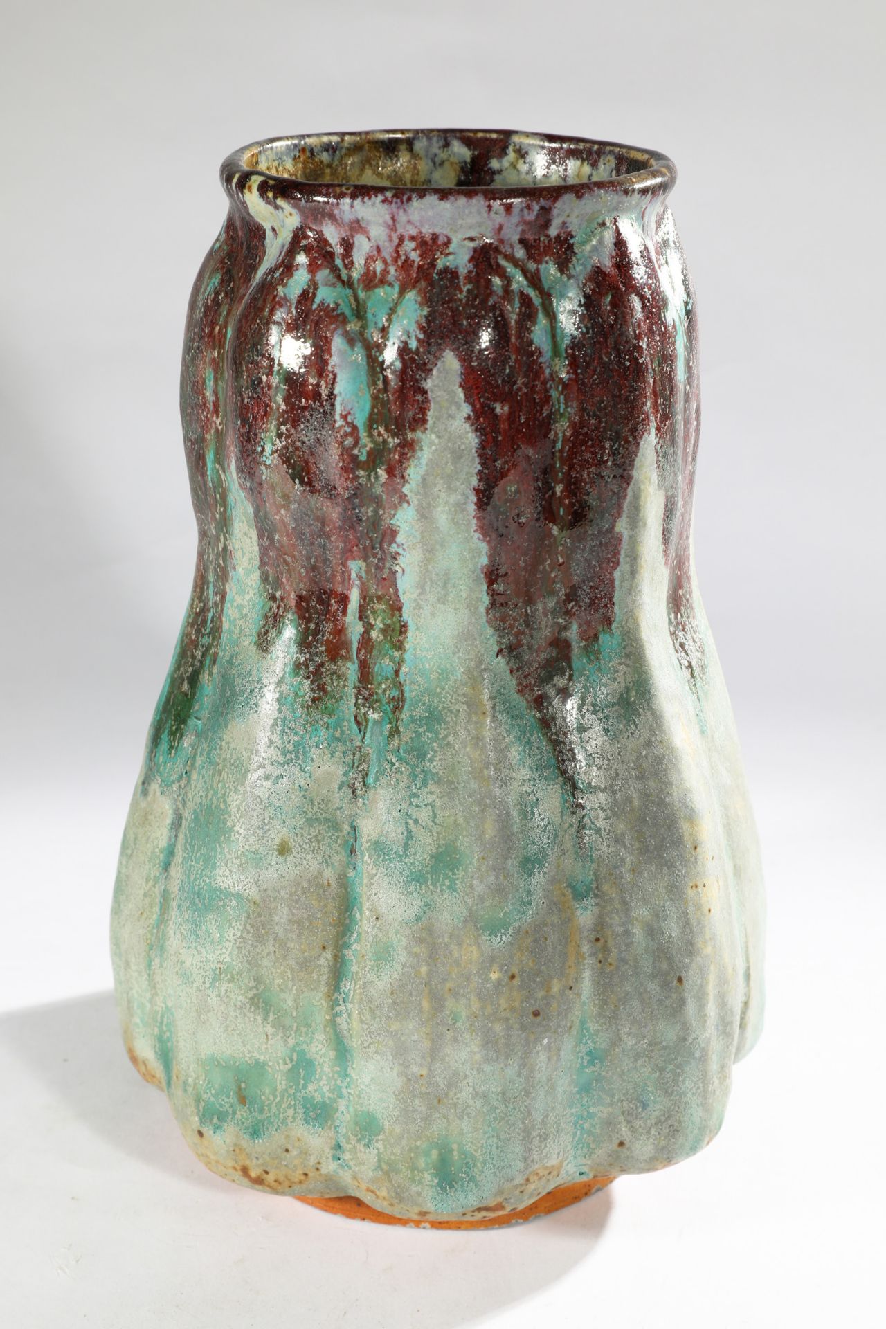 Alexandre Bigot, Oxblood and Turquoise Vase