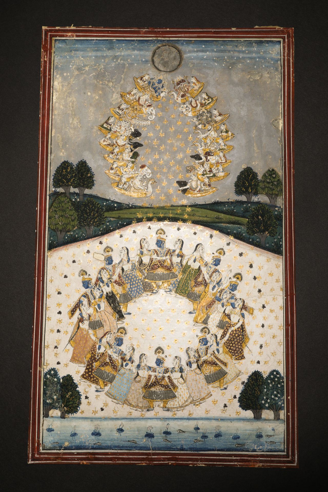 Indian miniature with Krishna, Gopis and Raslila dance