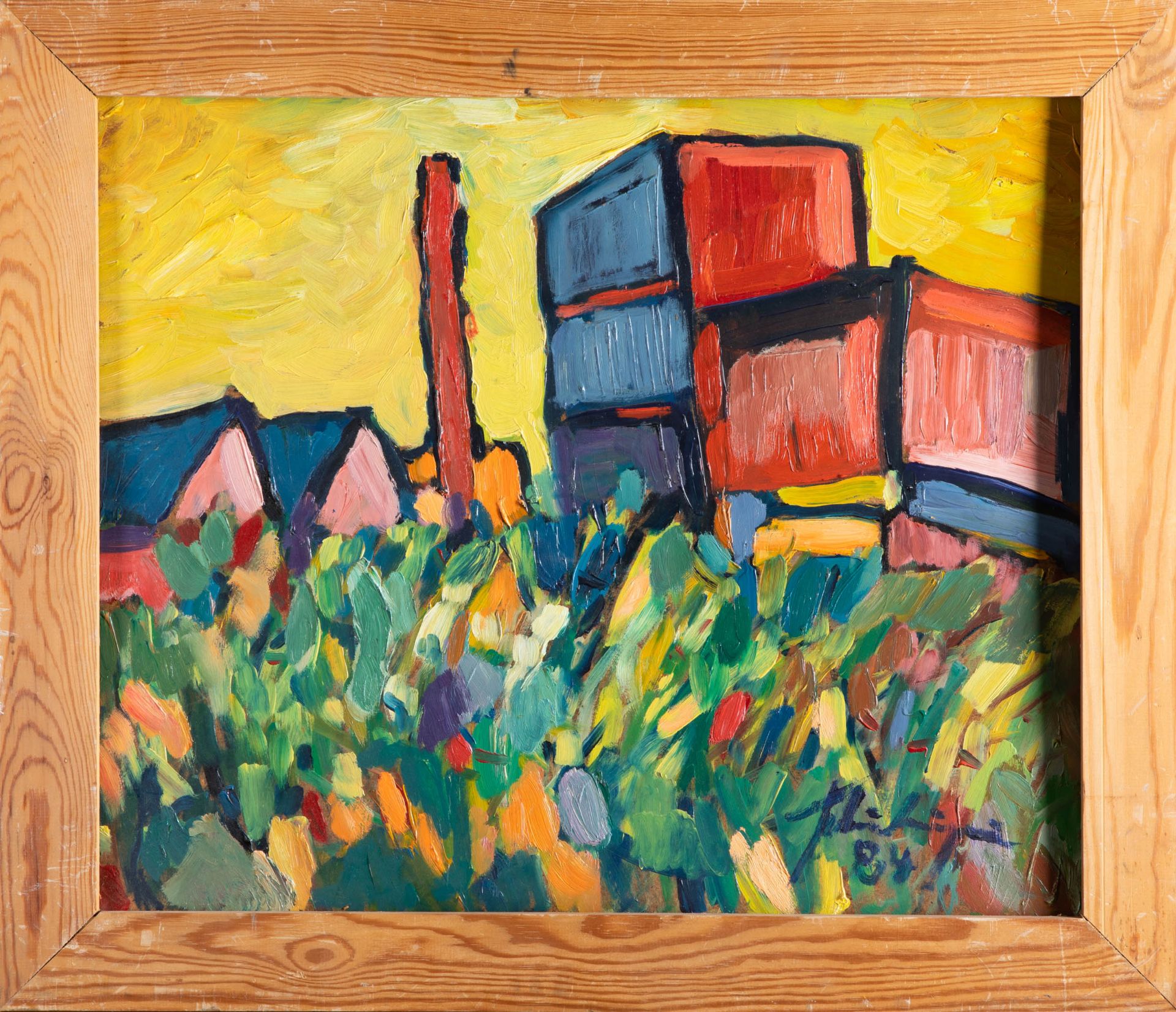 Klemens Großimlinghaus, Lower Rhine landscape with yellow sky and field of flowers, 1984 - Image 2 of 4