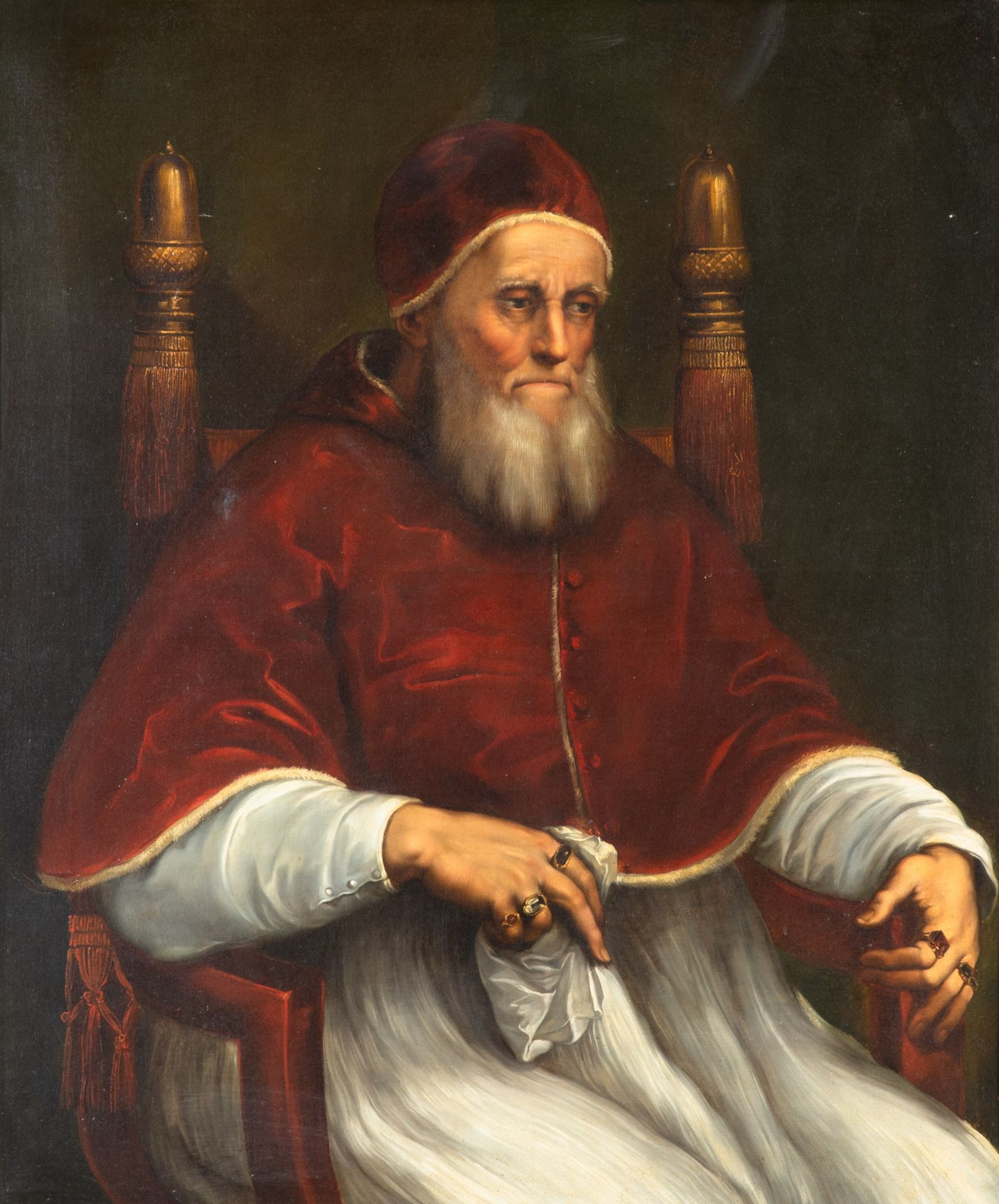 Giuseppe Mazzolini, Portrait of Pope Julius II (after Raphael) - Image 2 of 9